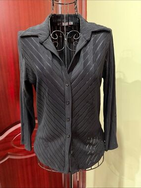 Black Diagonal Stripe Button-Up Cardigan